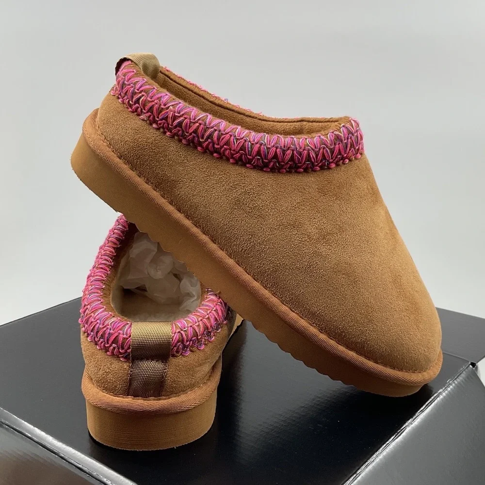Steve Madden Kids Chestnut Suede Slippers Pink Purple Braided Trim Slip On